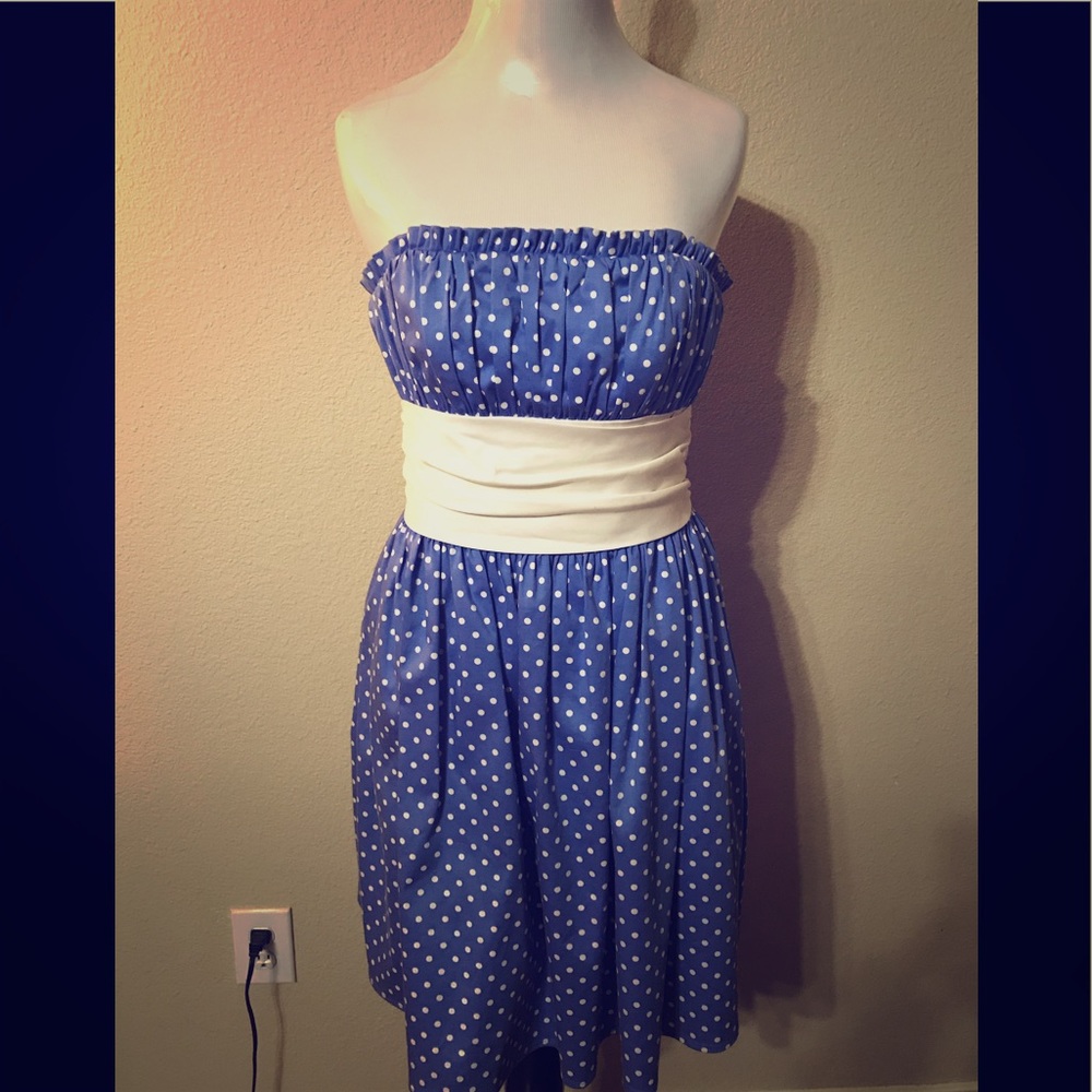 Betsey Johnson Blue&White Dot Strapless dress